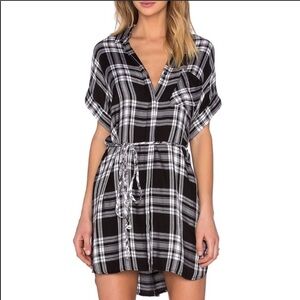 Rails Dress Plaid Black White Rayon Button Down Savannah XS FINAL CLEARANCE $15